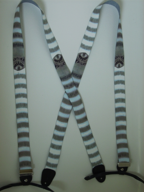 BUTTON-ON WILDLIFE RACCOON Suspenders 1 1/2" wide and 48" long.        UB120N48WLRC